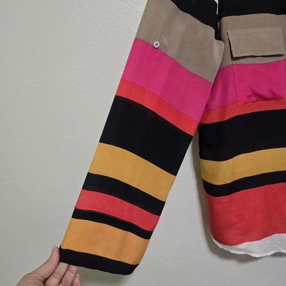 Anthropologie Maeve Stripe 100% Silk Blouse - Picture 4 of 6